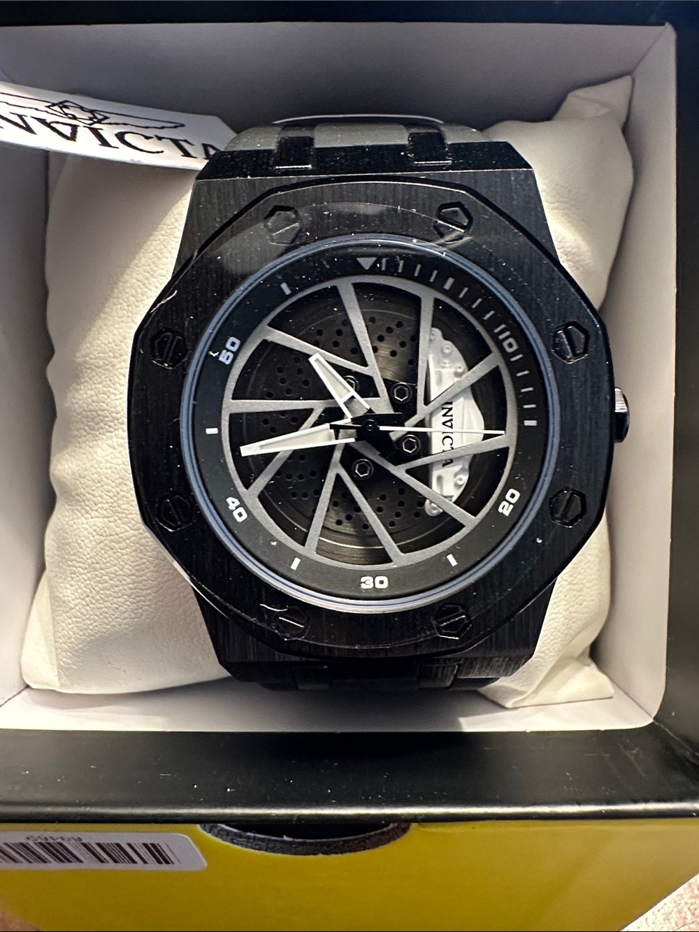 Invicta Black and Silver Skeleton Dial Octagonal Watch